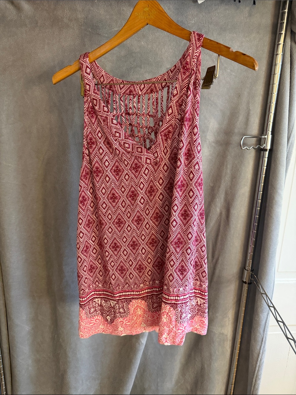 Skies Are Blue Pink Geo-Print Ladder-Back Tank